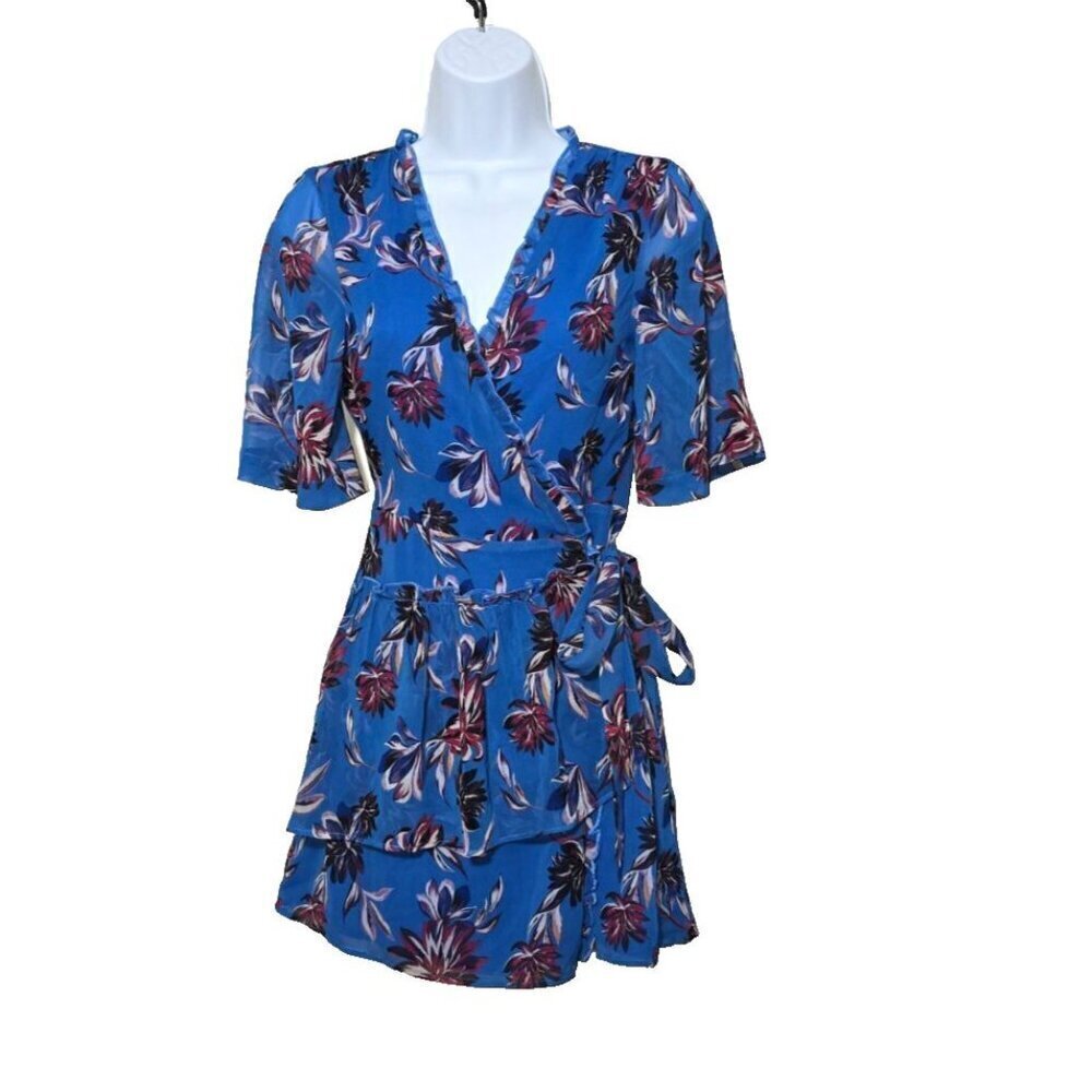 House Of Harlow 1960 Revolve Wrap Dress XXS Blue Floral Tiered Ruffle Bloomcore